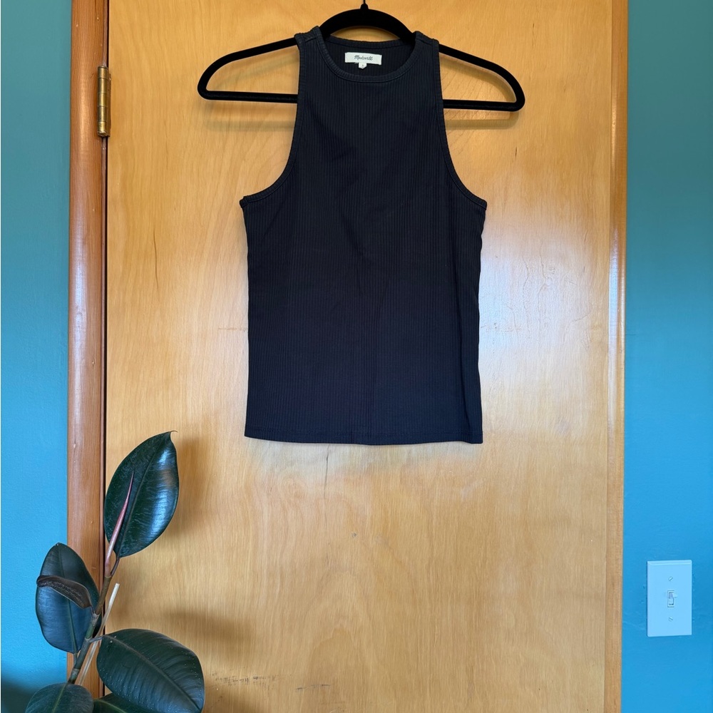 Madewell Black Ribbed Racerback Tank Top (w/ built in bra)